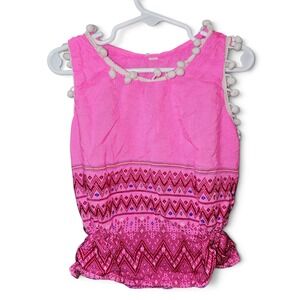 Unbranded Peplum Top Girls Size M Pink Good Pom Pom Trim Hmong Style Geometric